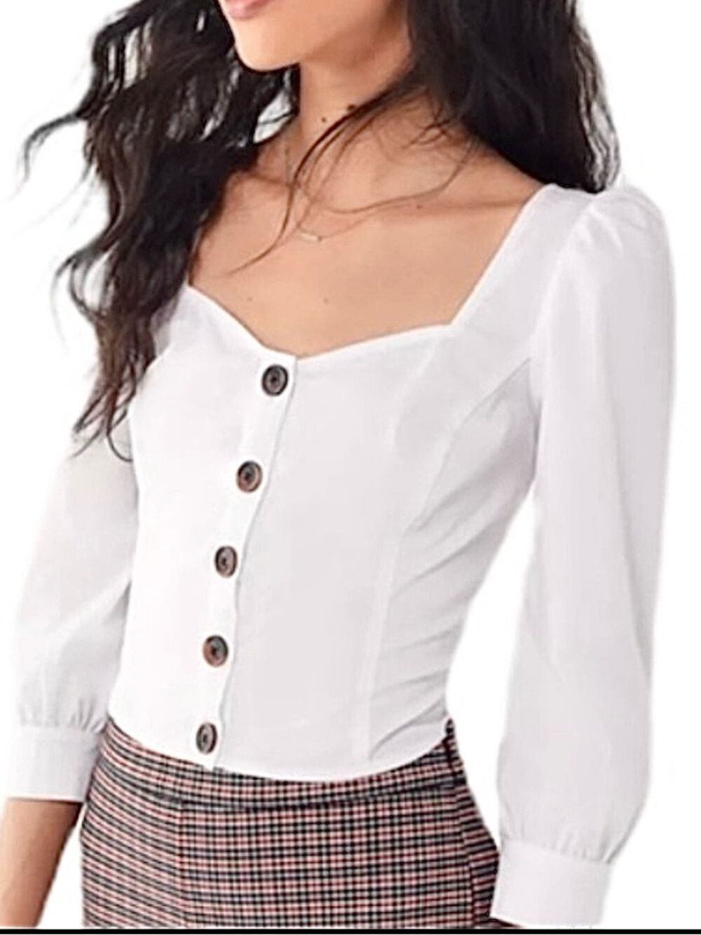 Urban Outfitters Chloe balloon sleeve button down white cropped blouse S
